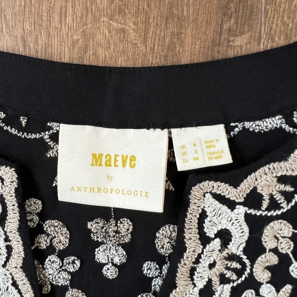 Maeve Anthropologie Shiloh Black White Embroidered Tunic Dress Size 2 - Picture 7 of 13